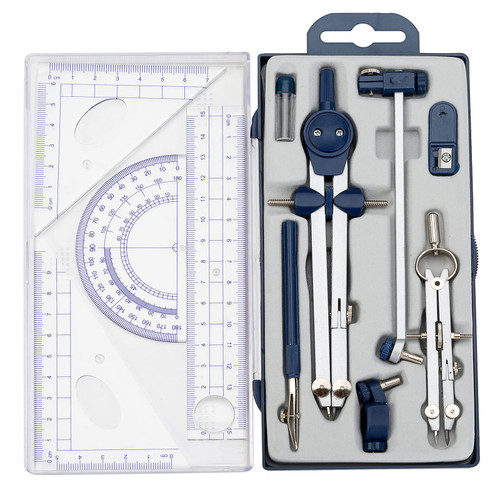 Math Compass and Protractors Geometry Precision Drawing Tool Metal Geometry Kit Set Circle Triangle Ruler Protractor with Storage Case for Kids Architects Engineers Students, 13 Pieces