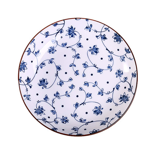 Gegong Blue and White Porcelain Serving Plate Floral Dinner Shallow Plate Appetizer Salad Dessert Snack Plate (8 inch,Tang Grass)