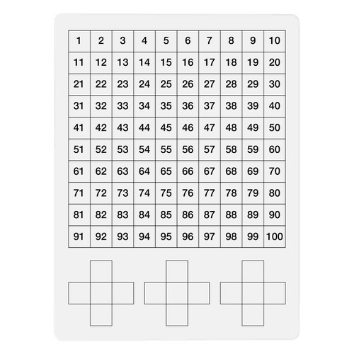 Dry Erase Board Hundred Chart, Student Practice for School or Homeschool, Pre-Filled Numbers 1-100 and 10 More 10 Less Diagrams