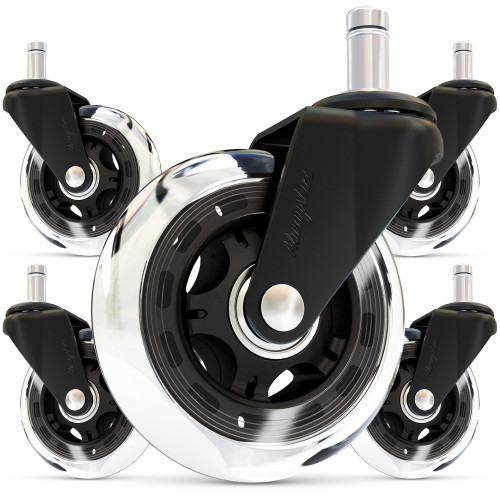 AlwaysLux Office Chair Wheels Replacement Rubber Chair casters for Hardwood Floors and Carpet, Set of 5, Heavy Duty casters for Chairs to Replace Office Chair mats