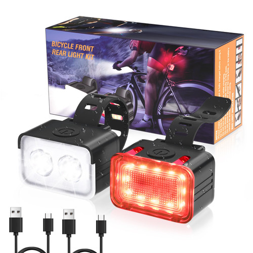 RIDWIND Bike Lights for Night Riding, IPX6 Waterproof Bicycle Lights Front and Rear Rechargeable, 5+6 Modes Bike Headlight and Tail Light Set, 300 Lumen Super Bright Bicycle Lights for Kids Adults