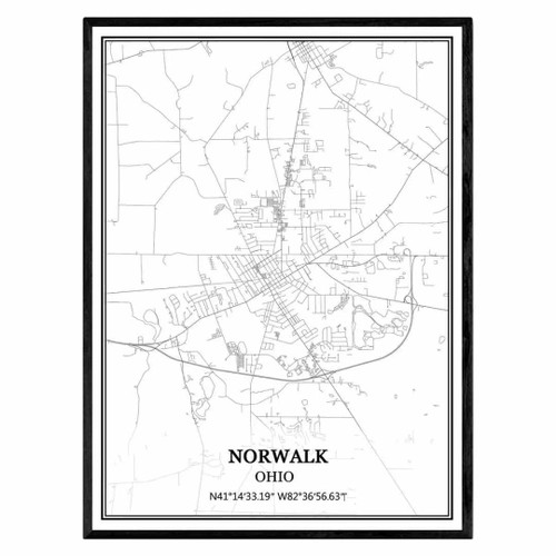 TANOKCRS Norwalk Ohio USA America Map Wall Art Canvas Print Poster Artwork Unframed Modern Black and White Map Souvenir Gift Home Decor 9x11 Inches