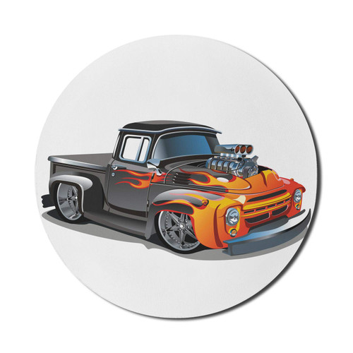 Lunarable Manly Mouse Pad for Computers, Cartoon Hot-Rod Truck Antique Old Model Automobile Transport Nostalgia Illustration, Round Non-Slip Thick Rubber Modern Gaming Mousepad, 8" Round, Orange Black Lunarable Manly Mouse Pad for Computers, Cartoon Hot-Rod Truck Antique Old Model Automobile Transport Nostalgia Illustration, Round Non-Slip Thick Rubber Modern Gaming Mousepad, 8" Round, Orange Black