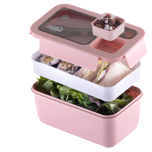 TARLINI | Bento Box for Adults with Utensils, Bento Box Adult Lunch Box, Stackable Lunch Container with Compartments, Japanese Bento Boxes, Lunch Containers for Men, Women - 40 Fl Oz, Pink