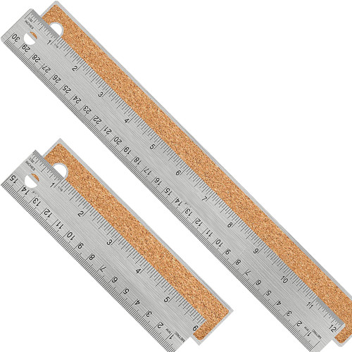 Btanadi Metal Ruler with Cork Backing:(6+12 Inch) Stainless Steel Metal Ruler with Cork Backing Non-Slip Rulers with Inch and Centimeters Stainless Steel Metal Ruler 6 12+ Inch