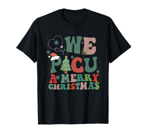 Retro We PICU A Merry Christmas PICU Crew Nurse Secret Santa T-Shirt