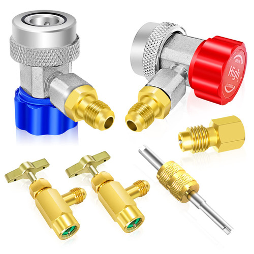 Boltigen R134a Adapter, AC R134A Adapters Kit, 134a Adapter Fittings Kit with Self Sealing and Puncture R134a Can Taps, for R134a System Refrigerant Refill