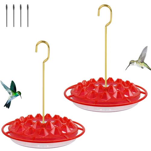Hummingbird Feeders for Outdoors Hanging (2 Pack), 25 Feeding Ports, 10 oz, Leak-Proof Plastic Saucer Hummingbird Feeders, Easy to Assemble, Refill & Clean, with Cleaning Brushes Hummingbird Feeders for Outdoors Hanging (2 Pack), 25 Feeding Ports, 10 oz, Leak-Proof Plastic Saucer Hummingbird Feeders, Easy to Assemble, Refill & Clean, with Cleaning Brushes