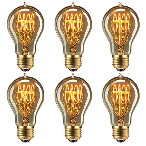 Fadimikoo Edison Bulb, Vintage Bulb 60W Dimmable A19 Squirrel Cage Filament Edison Lihgt Bulb for Home Light Fixtures Decorative, Pack of 6