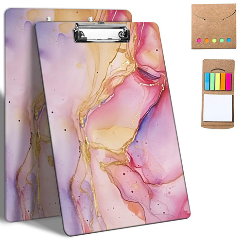 Plastic Clipboards, 9 x 12.5" Clip Boards with Low Profile Clip, Cute Clipboard Clip Board Stardard A4 Letter Size for Classroom,Office,Students,Women,Kids,with Notes,Purple Pink Marble
