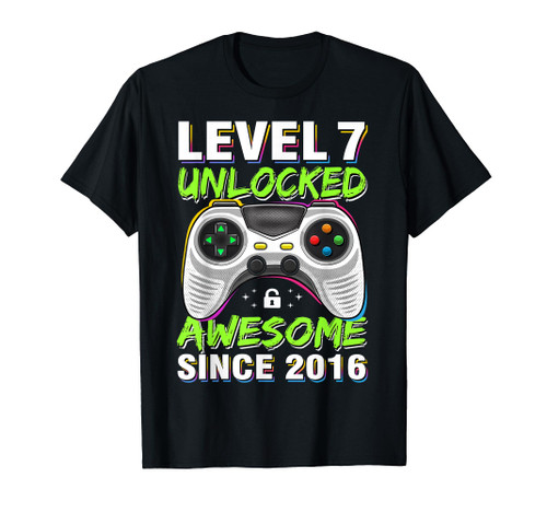 Level 7 Unlocked Awesome Since 2016 7th Birthday Gaming Boys T-Shirt