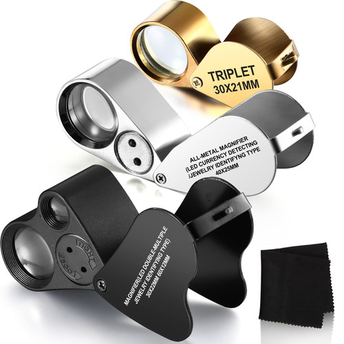 3 Pieces Magnifying Glass 30X 40X 60X Jewelers Loupe Illuminated Jewelers Eye Loupe Foldable Loupe Magnifier with Light Diamond Magnifying Glass for Gems Jewelry Coins Stamps Watches 3 Pieces Magnifying Glass 30X 40X 60X Jewelers Loupe Illuminated Jewelers Eye Loupe Foldable Loupe Magnifier with Light Diamond Magnifying Glass for Gems Jewelry Coins Stamps Watches