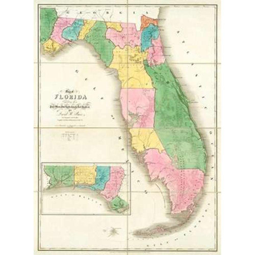ArtDirect Map of Florida, 1839 7x10 UnFramed Art Print Poster Ready for Framing by Burr, David