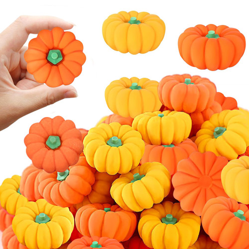 100 Pcs Fall Pumpkin Erasers Bulk, 3D Pumpkin Rubber Soft Erasers for Kids Fall Halloween Thanksgiving Novelty Erasers Party Favors Students Classroom Rewarding Gift