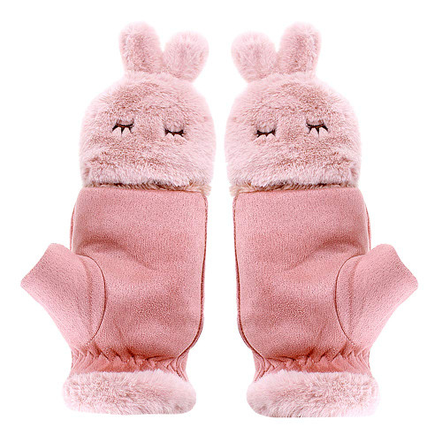 Mily Women Girls Winter Warm Gloves Cute Rabbit Convertible Flip Top Gloves Half Finger Fingerless Mittens Pink