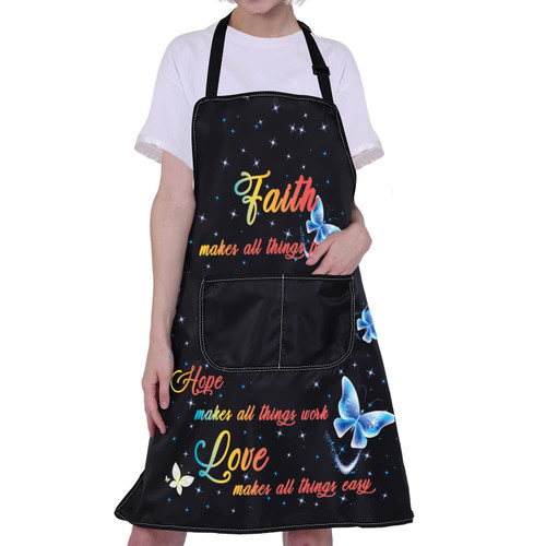 CMNIM Christian Aprons Religious Gift Bible Verses Apron Christian Cooking Apron with Pockets Faith Hope Chef Cooking Kitchen Apron (religious aprons)