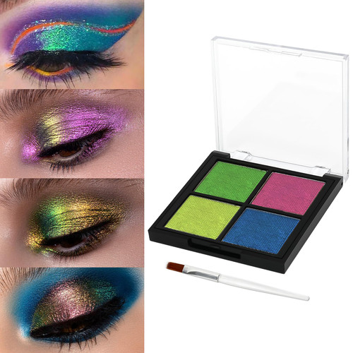 Maydear Multichrome Eyeshadow Palette, Glitter Blue Green Pink Chameleon Eye Makeup, Pigmented Duochrome Eyeshadow, Intense Color Shifting Eye Shadow for Hazel Eyes