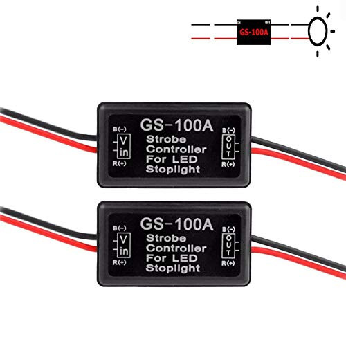 iBrightstar 9-30V Flashing Strobe Blinking Controller Flasher Module for LED Brake Light Tail Stop Light High Mount/3rd Brake Lights - 2Pack