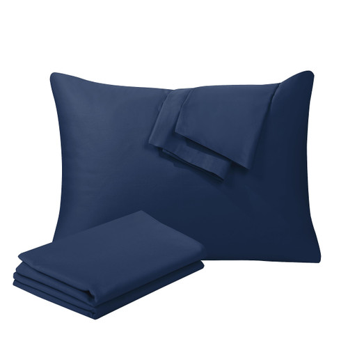 Pillow Protector Queen Size 100% Egyptian Cotton Pillow Covers, 400 Thread Count Sateen Weave Cooling Pillow Cases with Zipper Hidden, Breathable Non Noisy Easy Care, Set of 2 (Navy Blue)