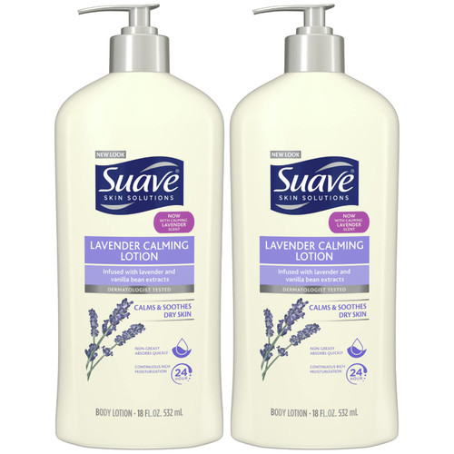 Suave Lavender Lotion for Women - Calming Body Lotion, Lavender Vanilla Lotion for Dry Skin, Paraben-Free Lotion, Moisturizing Soothing Lotion, 18 Oz Ea (Pack of 2)