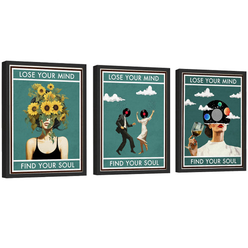 EXCOOL CLUB Be Kind Wall Art - 12x16 Retro Lose Your Mind Find Your Soul Print, Vintage Mental Health Aesthetic Posters, Hippie Boho Room Decor for Women Bedroom Home Office (UNFRAMED)