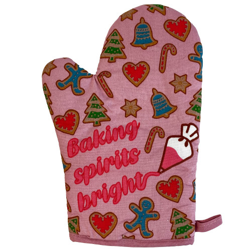 Baking Spirits Bright Oven Mitt Funny Christmas Holiday Cookie Baking Novelty Kitcken Glove Funny Graphic Kitchenwear for Christmas Holiday with Food Baking Spirits Oven Mitt