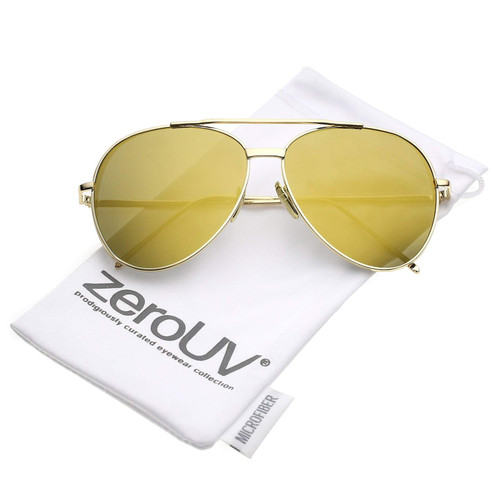 zeroUV - Classic Crossbar Metal Slim Arms Color Mirrored Teardrop Flat Lens Aviator Sunglasses 56mm (Gold/Gold Mirror) zeroUV - Classic Crossbar Metal Slim Arms Color Mirrored Teardrop Flat Lens Aviator Sunglasses 56mm (Gold/Gold Mirror)