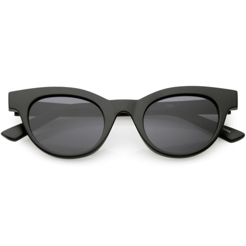 zeroUV - Women's Horn Rimmed Neutral Colored Round Lens Cat Eye Sunglasses 47mm (Matte Black/Smoke) zeroUV - Women's Horn Rimmed Neutral Colored Round Lens Cat Eye Sunglasses 47mm (Matte Black/Smoke)