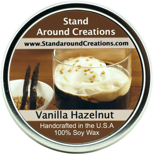 Premium 100% All Natural Soy Wax Aromatherapy Candle - 16oz. Tin: Scent - Vanilla Hazelnut. A mouthwatering Blend of Toasted Hazelnuts w/Creamy Vanilla.
