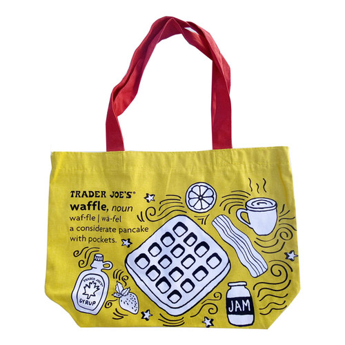 JSEVEN Trader Joe's Reusable Shopping Bag Breakfast Waffle Toast Milk Heavy Cotton Bag