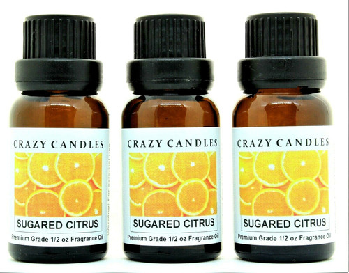 Crazy Candles Sugared Citrus 3 Bottles 1/2 Fl Oz Each (15ml) Premium Grade Scented Fragrance Oil (Rich Citrus Blend with Sugar Cane)