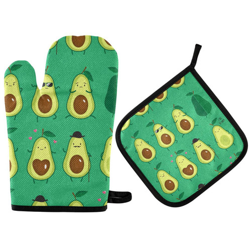 Doterii Cute Avocados Oven Mitt and Potholder Set Kitchen Oven Gloves for Cooking
