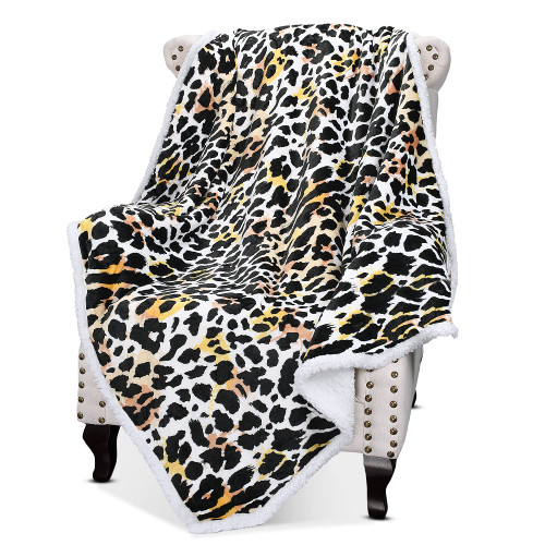 Catalonia Cheetah Print Fluffy Sherpa Throw Blanket, Super Soft Mink Fleece Couch Blanket, TV Bed Fuzzy Blanket, Fluffy Comfy Warm Throws, Comfort Caring Gift, 50x60 inches