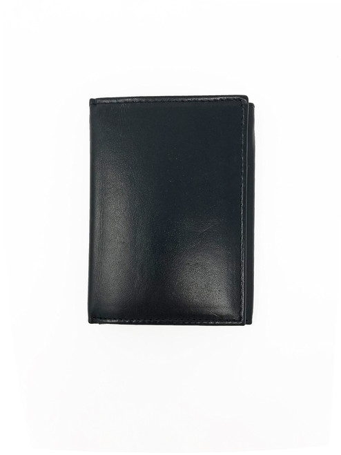 Men's Genuine Leather Wallet Trifold - RFID Blocking (Black)