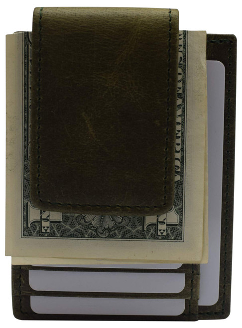 Money Clip Leather Wallet For Men Slim Front Pocket RFID Blocking with Super Strong Magnetic (Green)