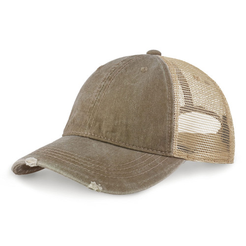 CHOK.LIDS Everyday Premium Washed Trucker Hat Unstructured Vintage Distressed Pigment Dyed Cap Adjustable Outdoor Headwear (Khaki)