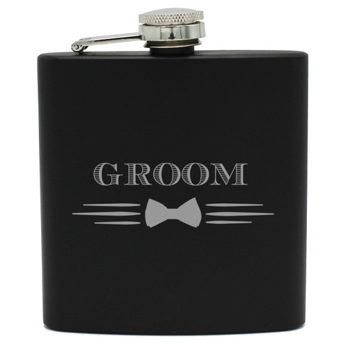 My Personal Memories Bow Tie Groomsman, Best Man, Groom 6 oz Flask Gift for Bachelor Party, Wedding (Groom)