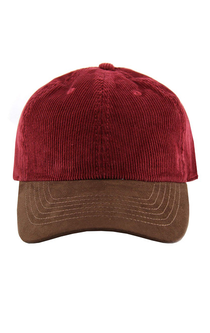 Corduroy Unisex Baseball Hat | Unstructured Cotton Classic Dad Cap | Hat with Adjustable Strap and Brass Buckle Burgundy
