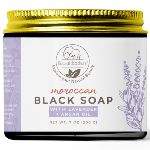 Natural Elephant Moroccan Black Soap With Lavender and Argan Essential Oil 200g (7oz)