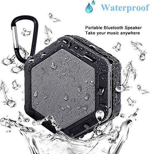 Waterproof Bluetooth Speaker, Wireless Mini Shower Speaker for iPhone,Android,Stereo Sound,Built-in Mic,TF/SD Card Support (Black)