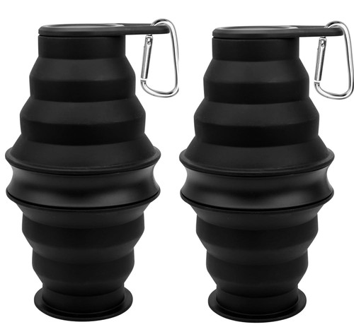 2pcs Collapsible Water Bottles, 17oz Silicone Foldable Water Bottles Leak-Proof, BPA-Free Travel Water Bottles with Carabiner, Portable Sport Water Bottles for Camping, Hiking, Sports