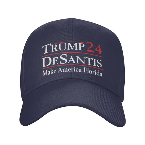 Make America Florida Trump Desantis 2024 Election Curved Brim Baseball Cap Navy Men Women Adjustable Sun Golf Dad Trucker Hat