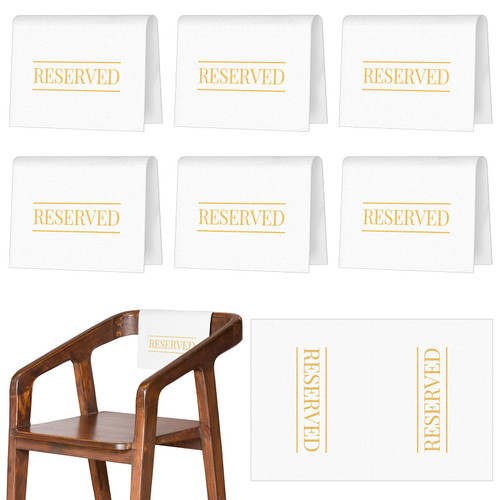 Reserved Chair Signs Church Pew Reserved Sign Reserved Seating Placeholder with Printed Words for Weddings Parties Celebrations Receptions Church or Event (White, Gold, 6 Pcs)