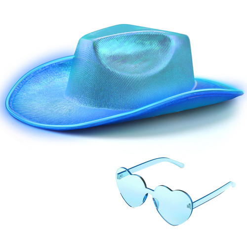 quescu Light Up Cowboy Hat for Women, Men,LED Cowgirl Hat,Sparkly Space Cowboy Hats for Party,Halloween Costume Dress Up (B-Light Blue)