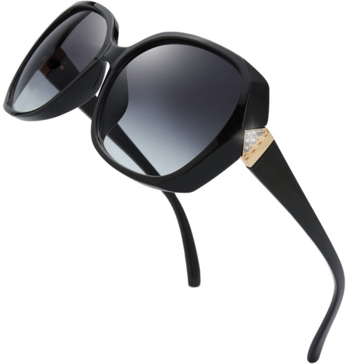 The Fresh Women's Oversized Jackie O Hybrid Butterfly Fashion Rhinestone Sunglasses - Exquisite Packaging (732701 Black, Gradient Grey)