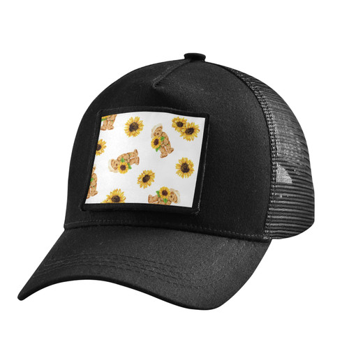 MCHIVER Bears Sunflowers Trucker Hat Black Hats for Men Woman Baseball Cap Fitted Snapback Hats Adjustable Strap Dad Hat
