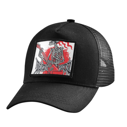 Gothic Sign Skull and Guitar Trucker Hat Black Hats for Men Woman Baseball Cap Fitted Snapback Hats Adjustable Strap Ball Caps
