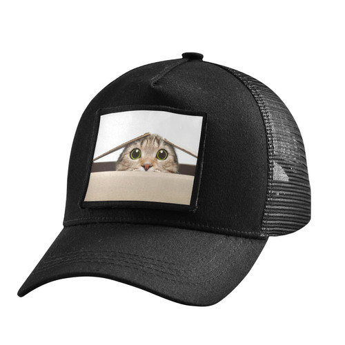 Funny Cat Trucker Hat Black Hats for Men Woman Baseball Cap Fitted Snapback Hats Adjustable Strap Meshback Caps