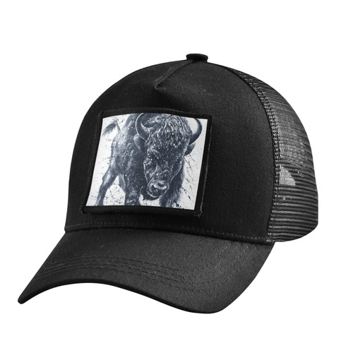 Bison Trucker Hat Black Hats for Men Woman Baseball Cap Fitted Snapback Hats Adjustable Strap Meshback Caps