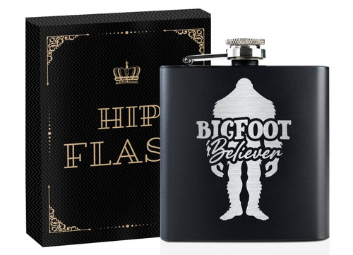 Onebttl Bigfoot Gifts for Men, Sasquatch Gifts, 6 oz Bigfoot Believer Hip Flask, Funny Idea for Bigfoot Sasquatch Lover, Great for Bigfoot Party, Sasquatch Believer